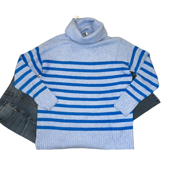 **NWT LOFT Blue Stripe Cowl Neck Tunic Sweater - Picture 1 of 10